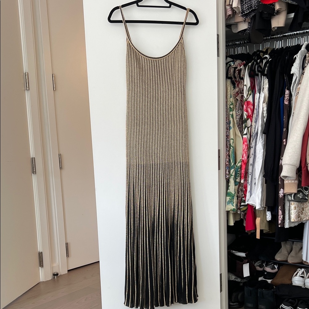 St. John Black and Tan Striped Maxi Dress